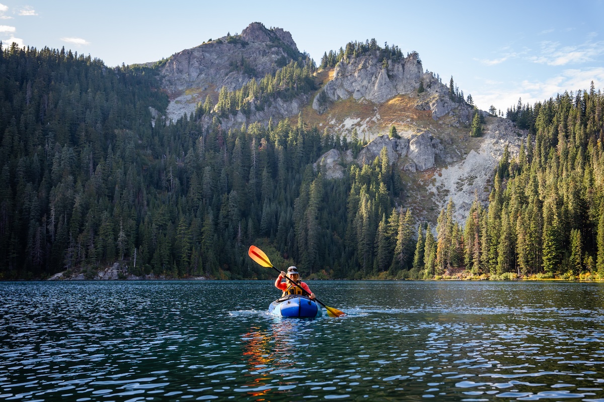 Paddling the Refuge in a beautiful mountain lake